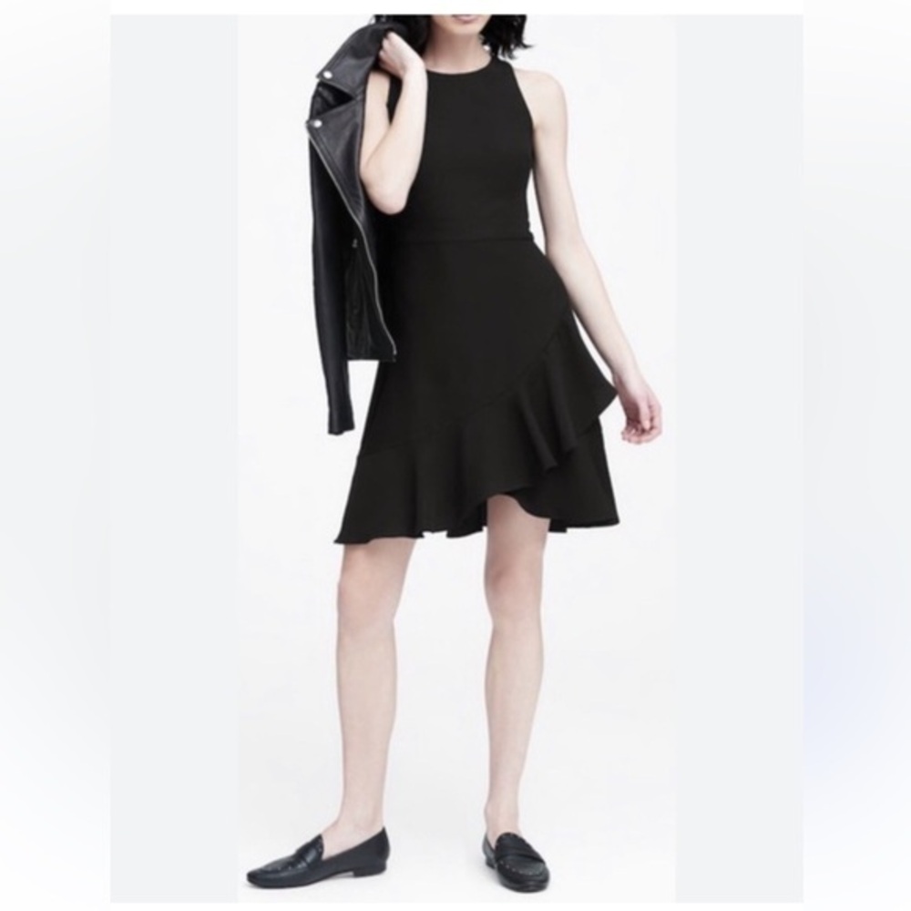 Banana Republic Black Ruffle Hem Midi Dress